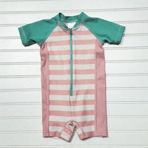 Hanna Andersson Baby One Piece Rashguard Swimsuit Size 18-24 Months Pink Stripe